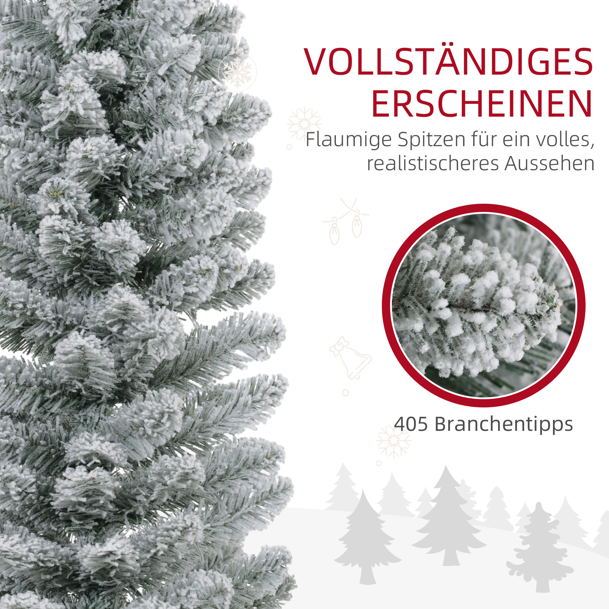 Weihnachtsbaum 210 cm, LED-Lichterkette, Kunstkette, flammhemmend, Metallbasis, Grün