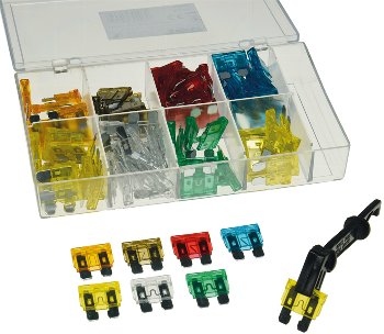 Sortiment Kfz Flachsteck Sicherungen, mit Sortiments-Box, 100-teilig