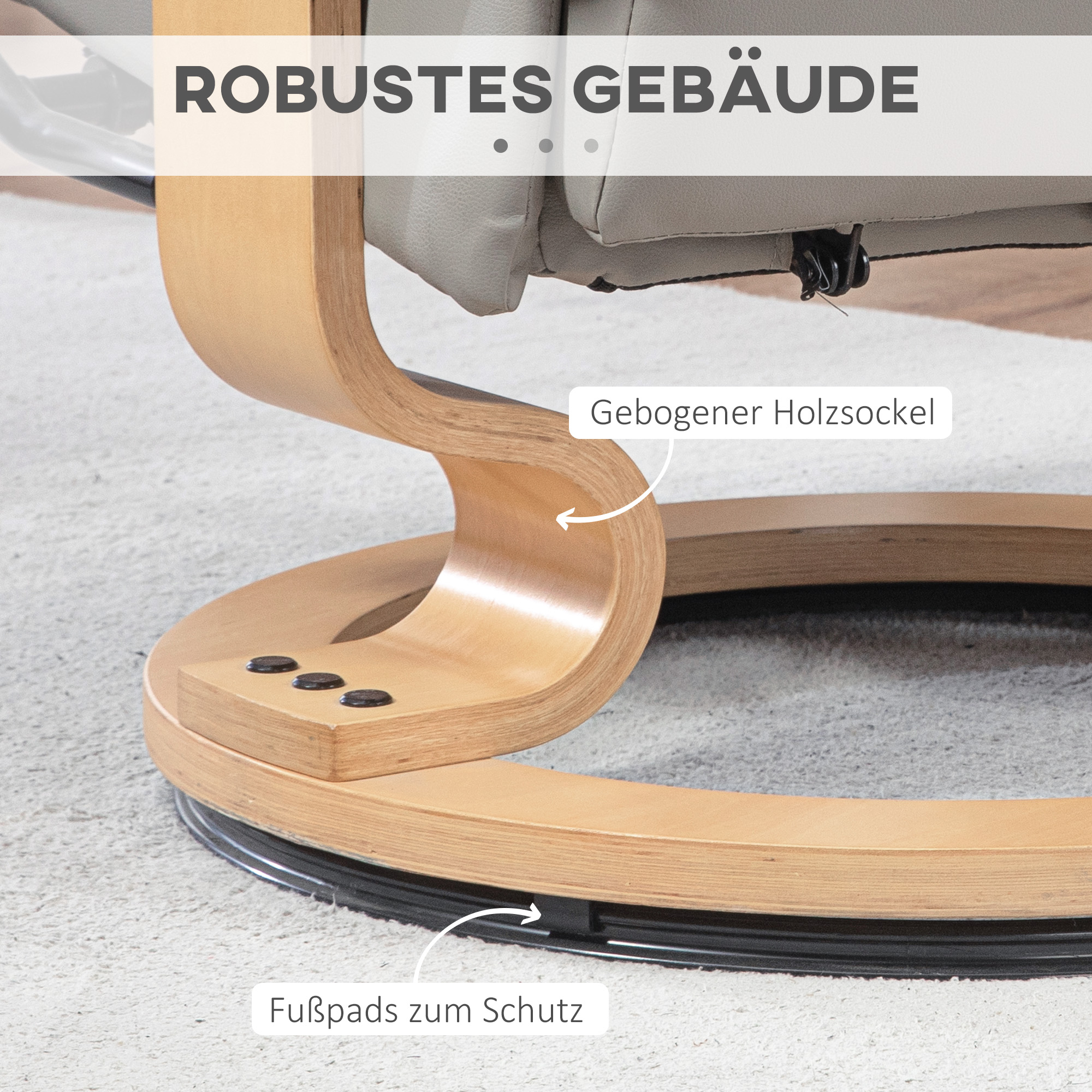 Relaxsessel mit Hocker, drehbar & neigbar, Kunstlederbezug, bis 150 kg, Holzgestell, Grau