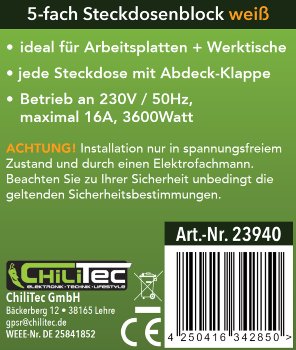 5-fach Steckdosenblock, weiß