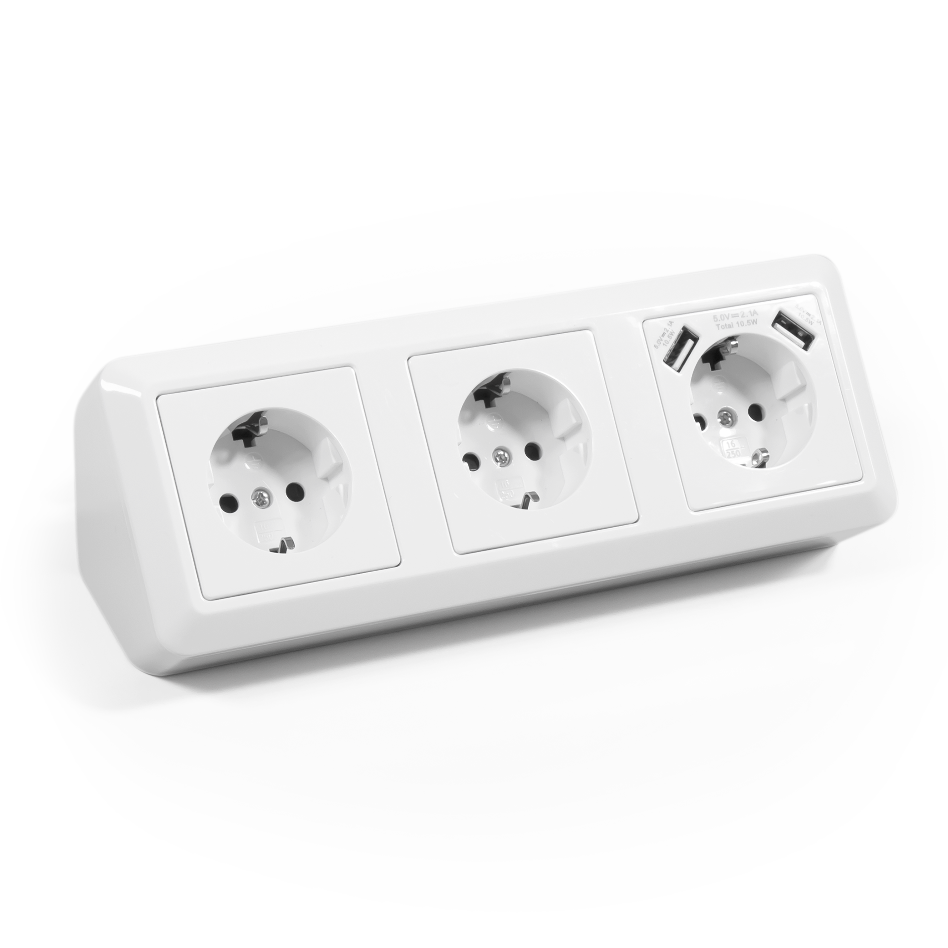 Steckdosenblock McPower ''Cup'' Aufbau, weiß, 3-fach Schutzkontakt + USB