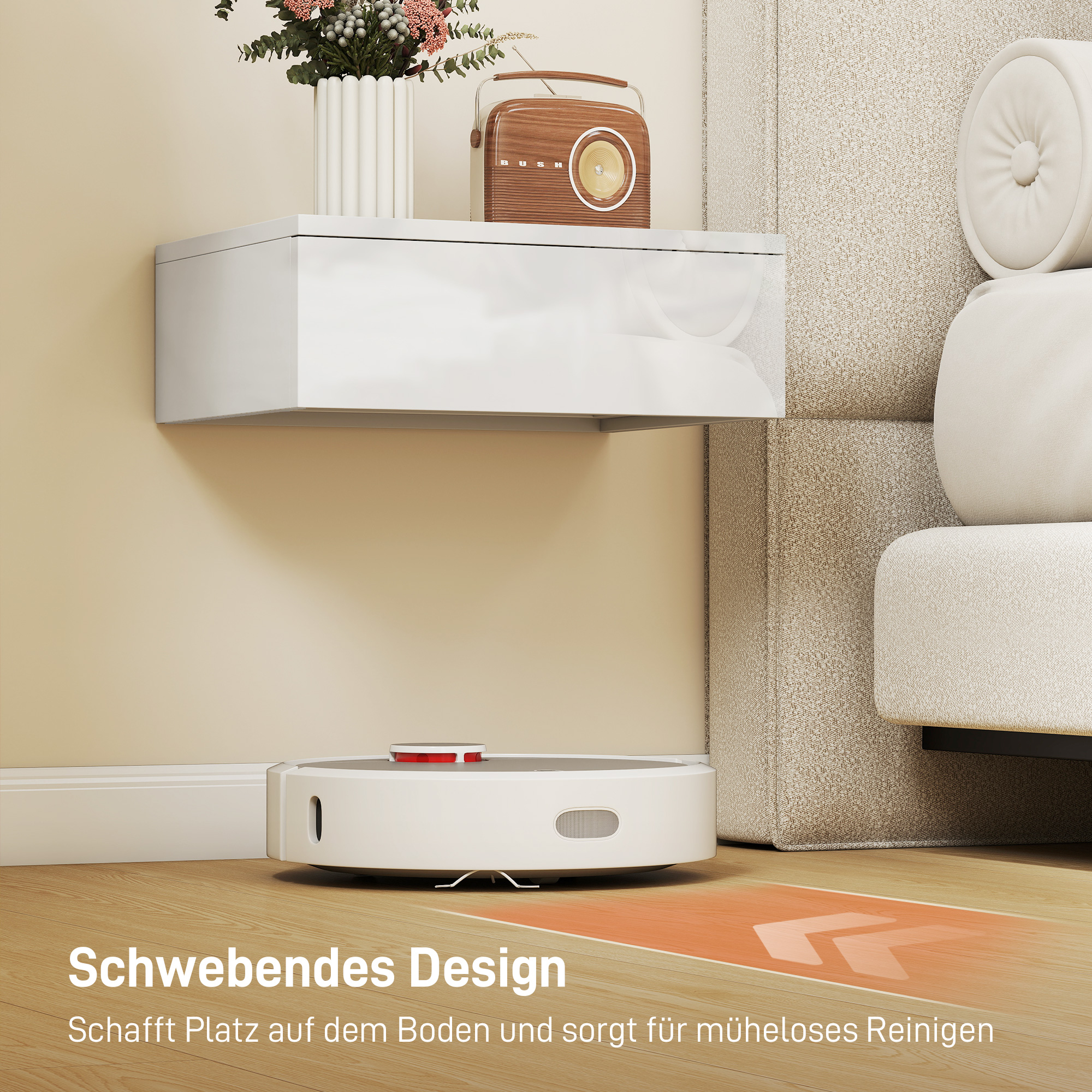 2er-Set Nachttische, wandmontiertes Design, Schublade, für Schlafzimmer, Spanplatte, Weiß