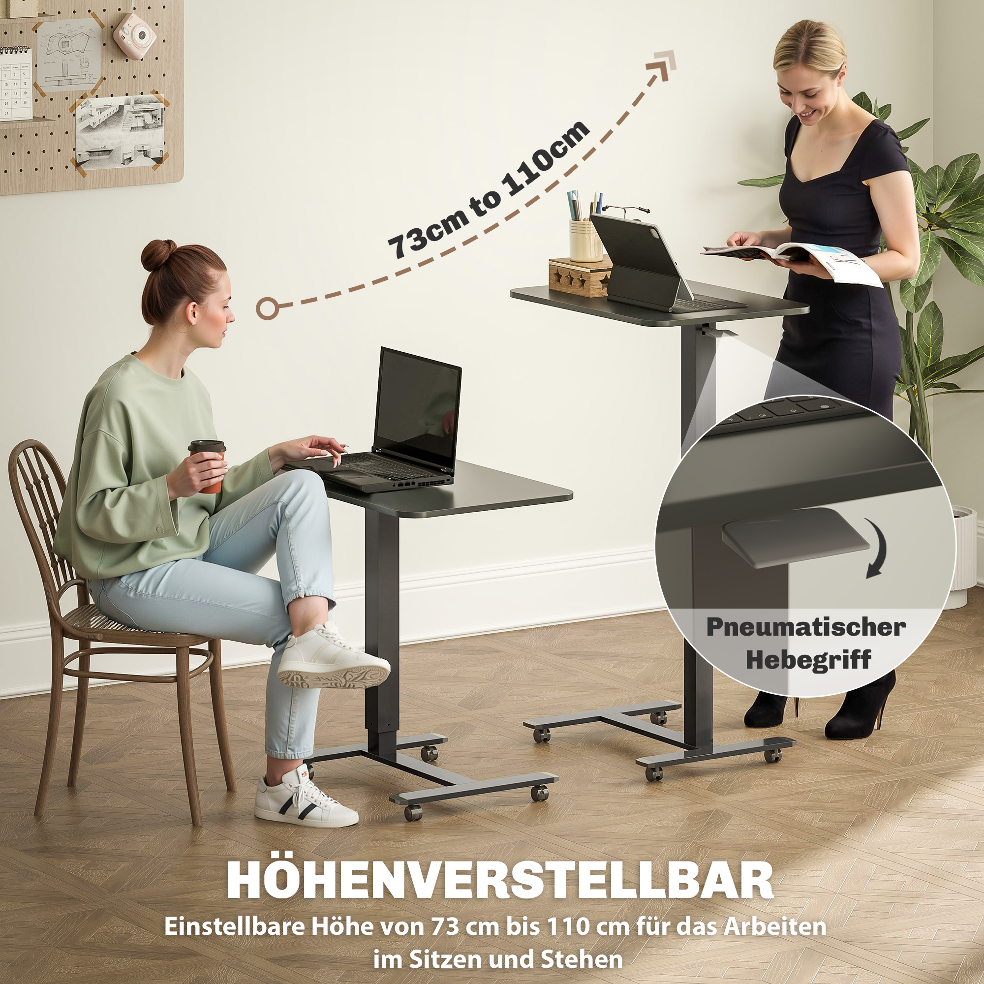 Stehpult Höhenverstellbar inkl. 4 Rollen C-Form 65 cm x 48 cm x 70-110 cm  Schwarz