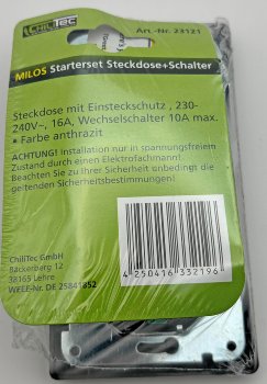 MILOS Set Steckdose + Schalter + Rahmen - 250V~/ 16A, Steckanschluss, Anthrazit