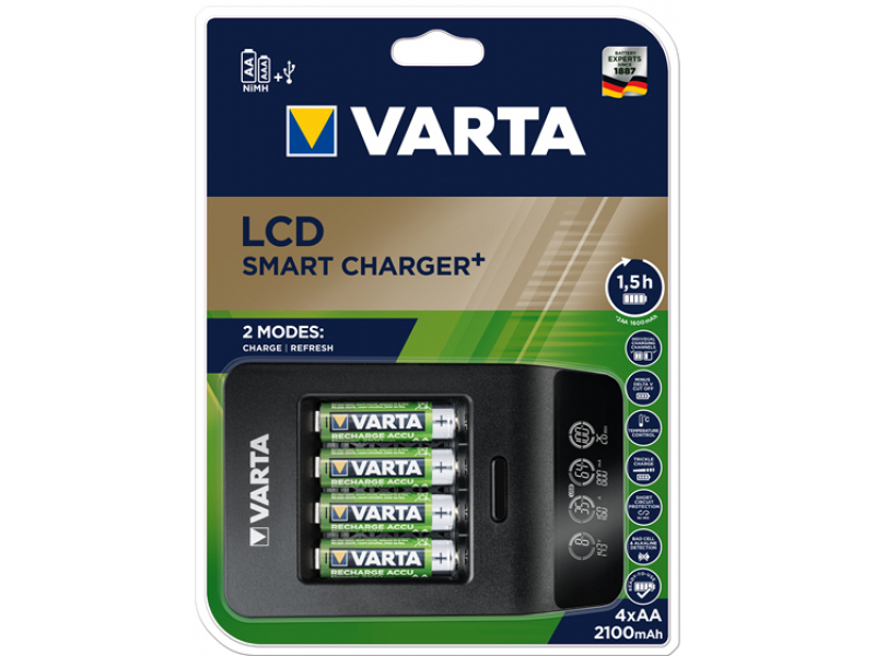 Varta Akku Universal Ladegerät, LCD Smart Charger inkl. Akkus, 4xMignon, AA