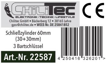 Schließzylinder 60mm (30+30mm) - Profil-Zylinder, 3 Bartschlüssel