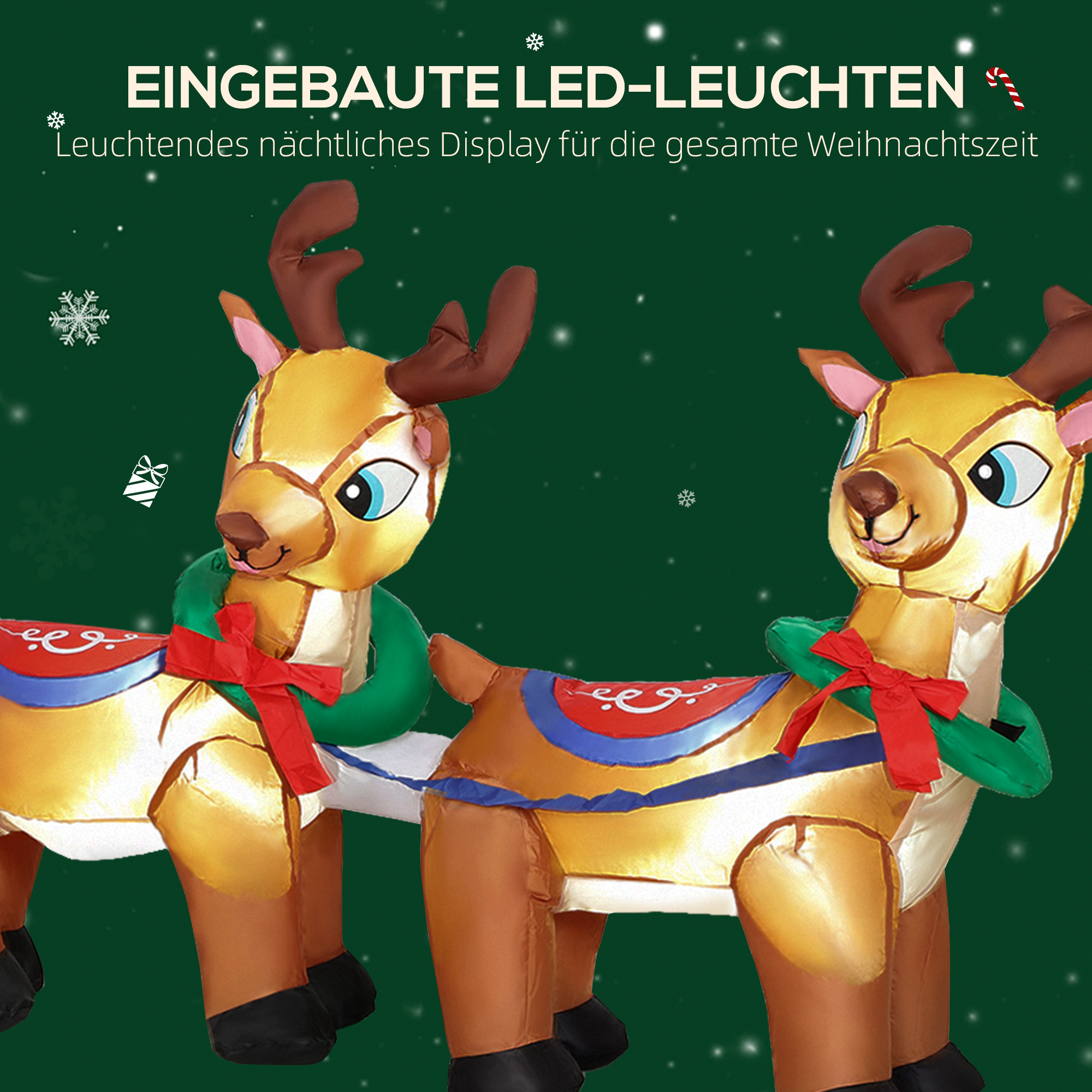 Aufblasbare Weihnachtsdekoration, Weihnachtsmann im Rentierschlitten, Polyester