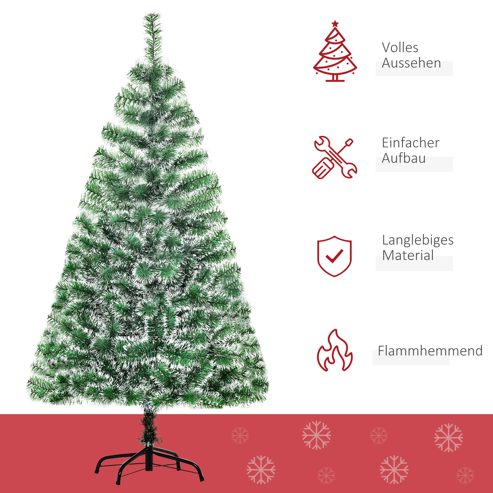 Künstlicher Weihnachtsbaum 1,5 m Christbaum Tannenbaum 416 Äste Metallfuß PET Grün