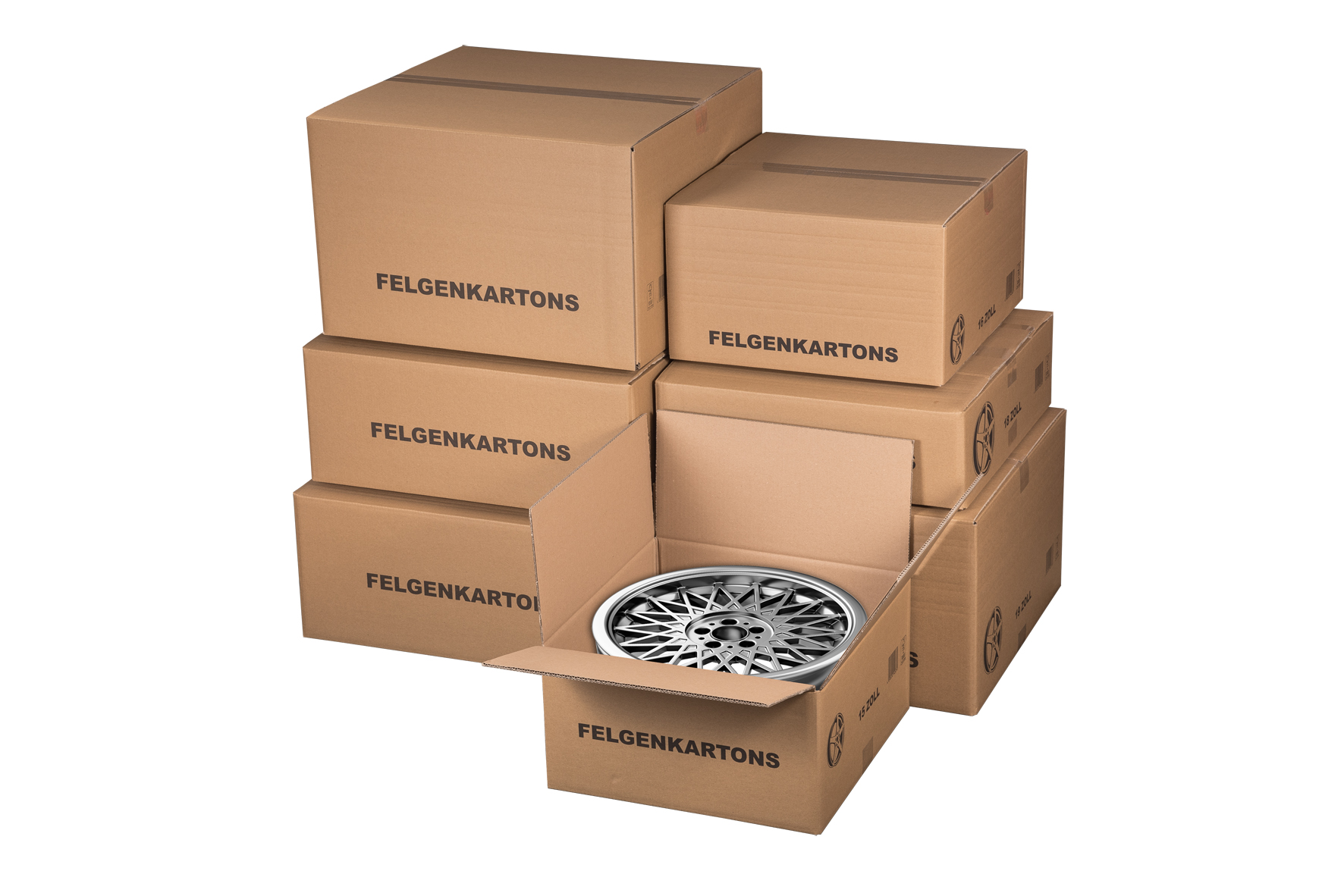 Felgenversandkarton, 420x420x215mm, braun, 2-wellig, VPE4 Felgenversandkarton, 725x725x300mm, braun, 2-wellig, VPE4