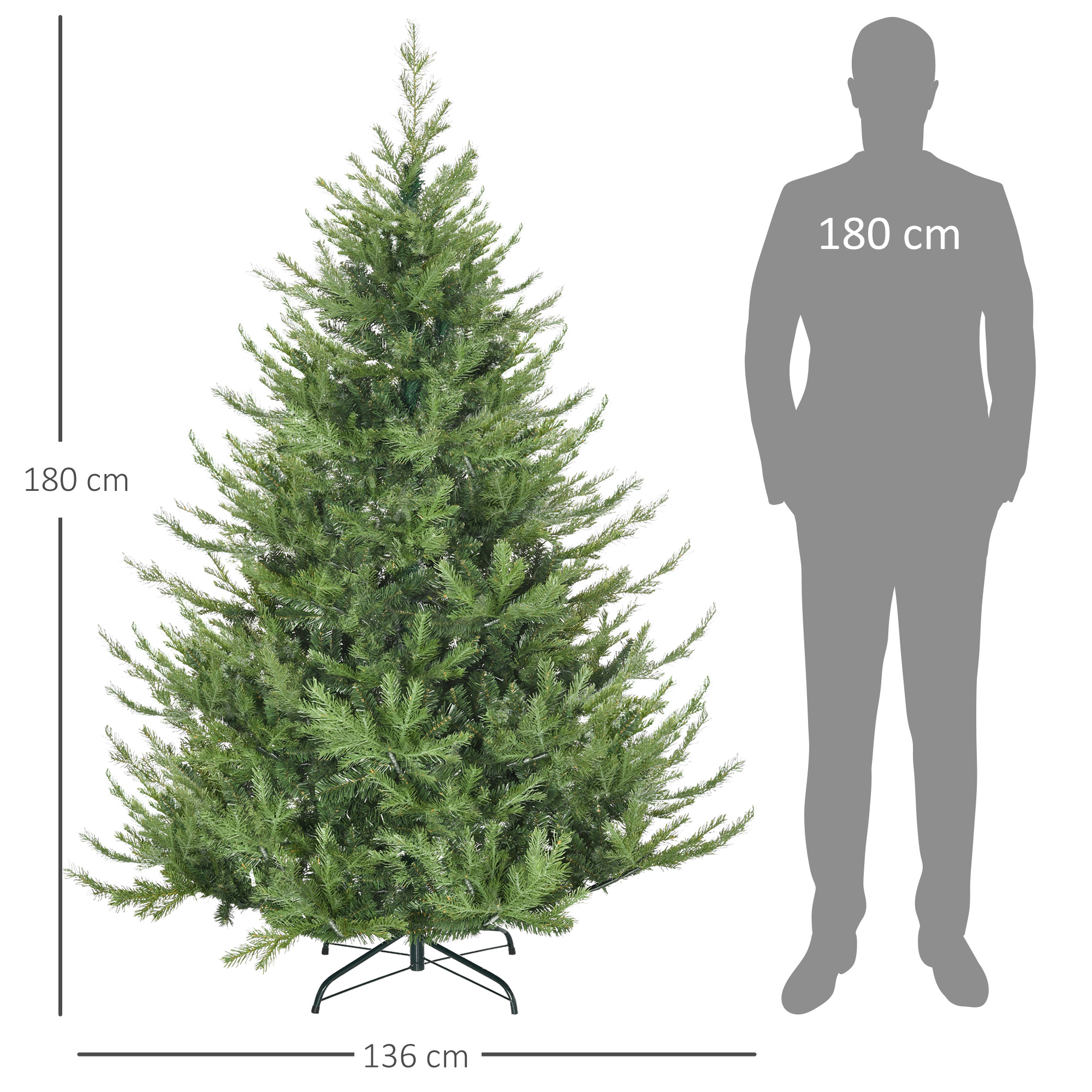 Weihnachtsbaum, Kunsttanne, realistisches Aussehen, schneller Aufbau, Kunststoff, Grün, 136 x 136 x 180cm