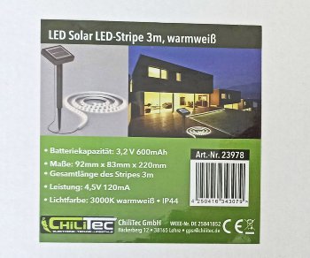 LED Solar LED-Stripe 3m, warmweiß 3000K