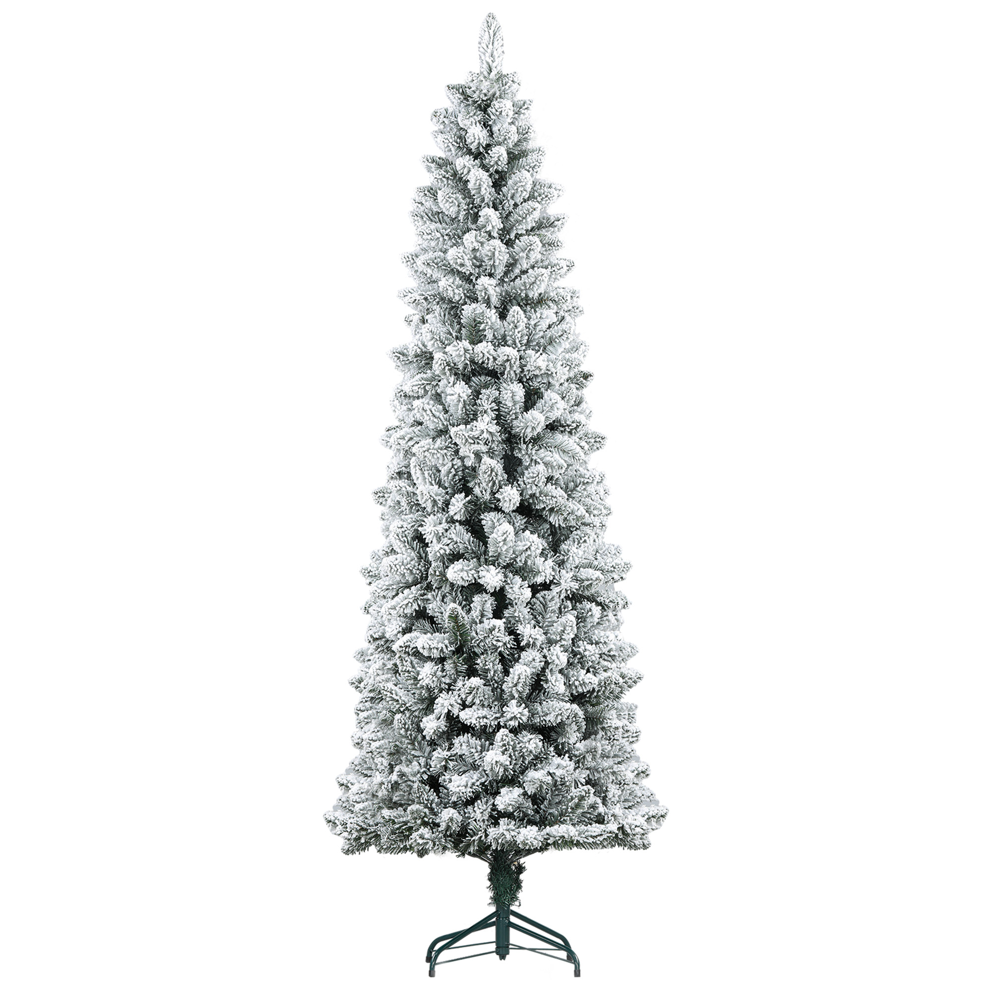 Weihnachtsbaum, flammenhemmend, mit Kunstschnee, schlank, Stahlfuß, 75 x 210 cm, Grün