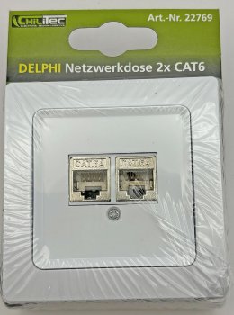 DELPHI Netzwerk-Dose 2x CAT6 - inkl. Rahmen, UP, weiß
