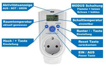 Steckdosen-Thermostat "ST-35 digi" - max. 3500W, 5-30°C, EIN/AUS/AUTO, 230V