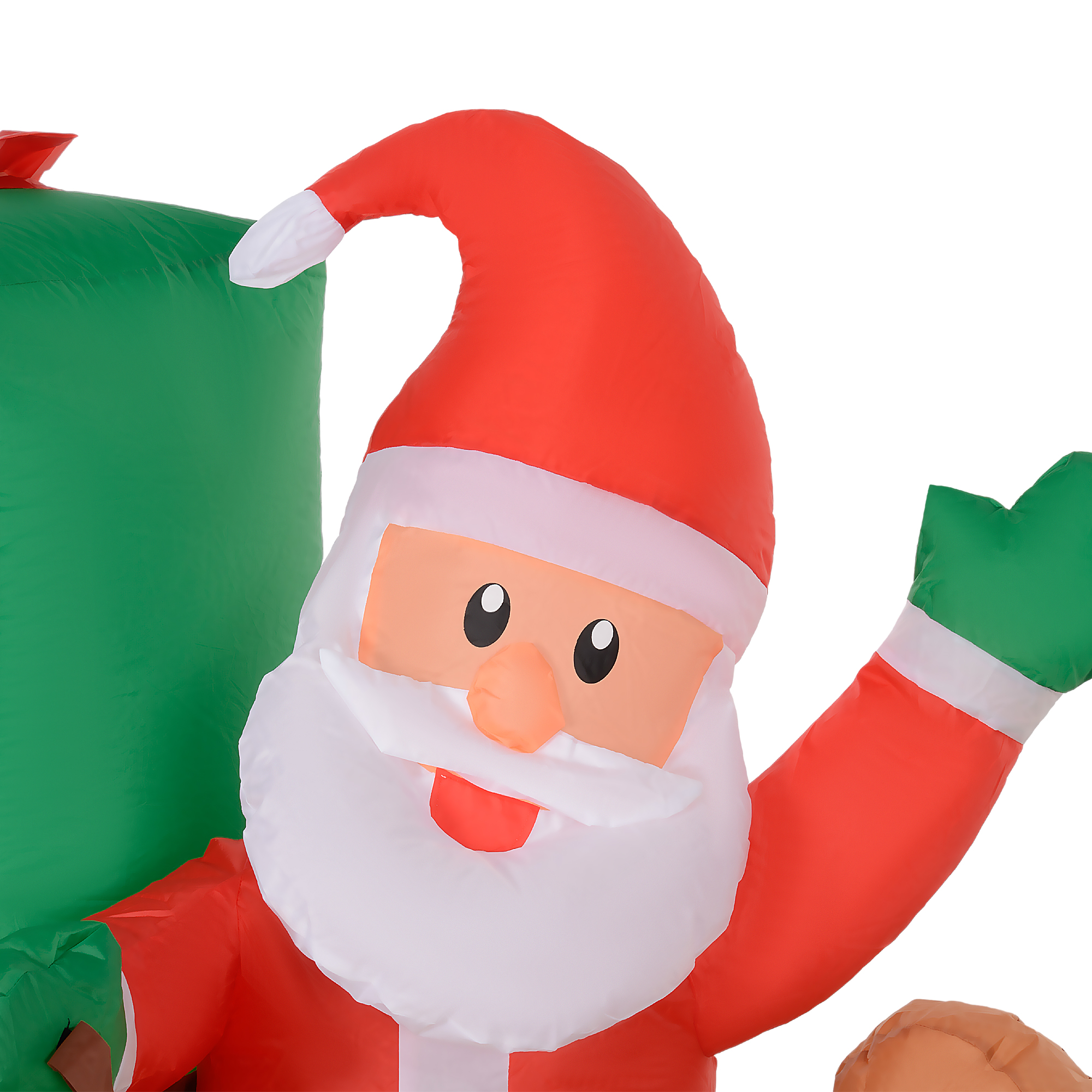 Weihnachtsmann mit Schlitten & Rentier, aufblasbar, weiße LED-Beleuchtung, 210 x 80 x 140 cm