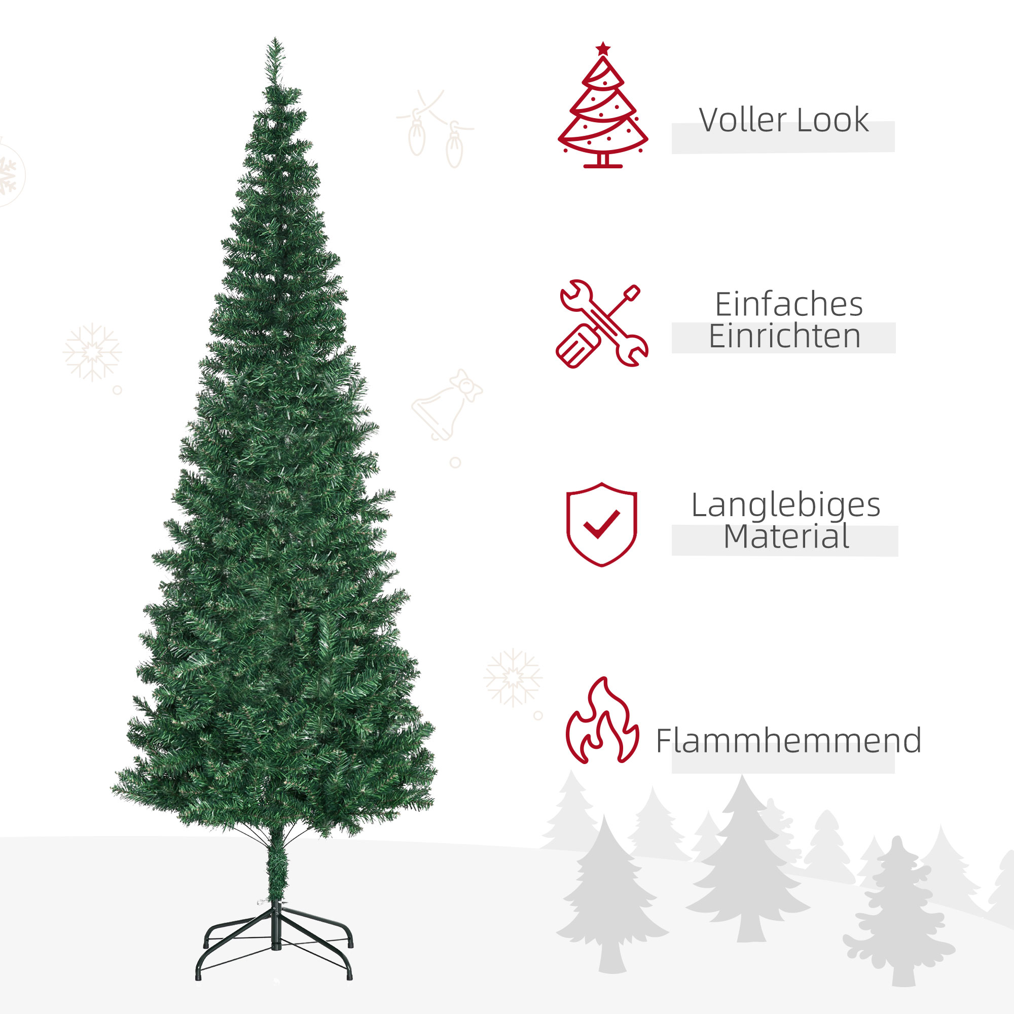 Weihnachtsbaum Kunsttanne künstlicher Christbaum, inkl, Standfuß, LED´s, 2,1 m, 1 Weihnachtsstern, Grün