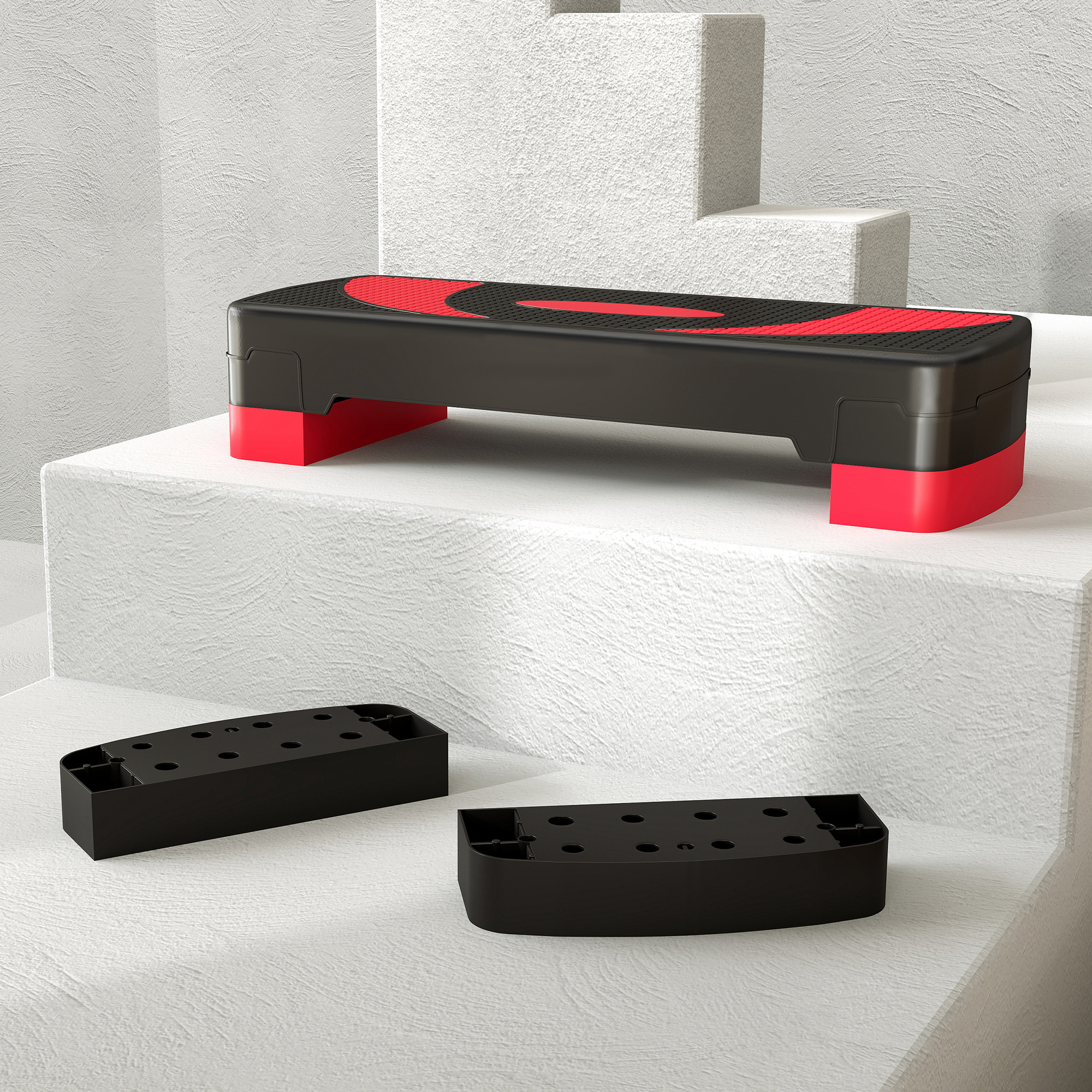 Aerobic-Stepper, höhenverstellbar, für Indoor und Outdoor, Belastbarkeit bis 150 kg, 80 x 31 x 10-20 cm, Rot