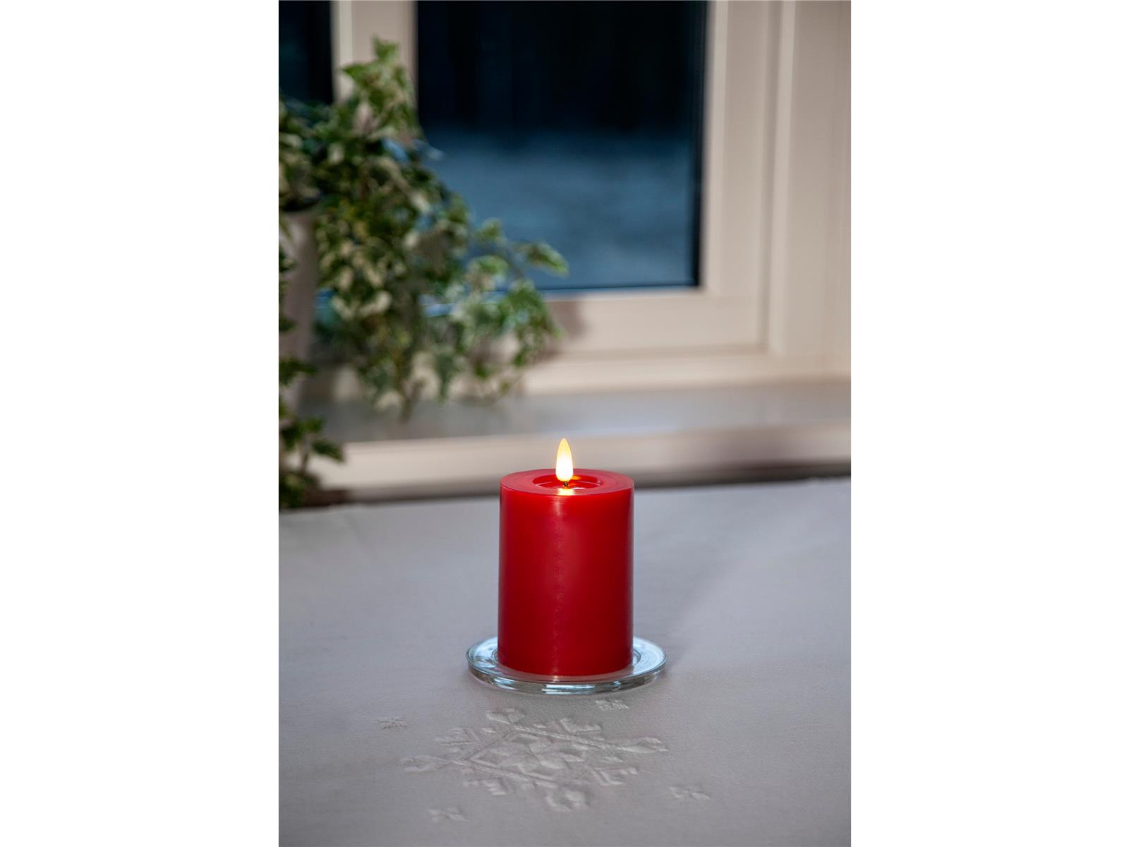 LED Wachskerze ''Flamme Flow'', rot, 12,5x7,5cm, naturgetreue Flamme