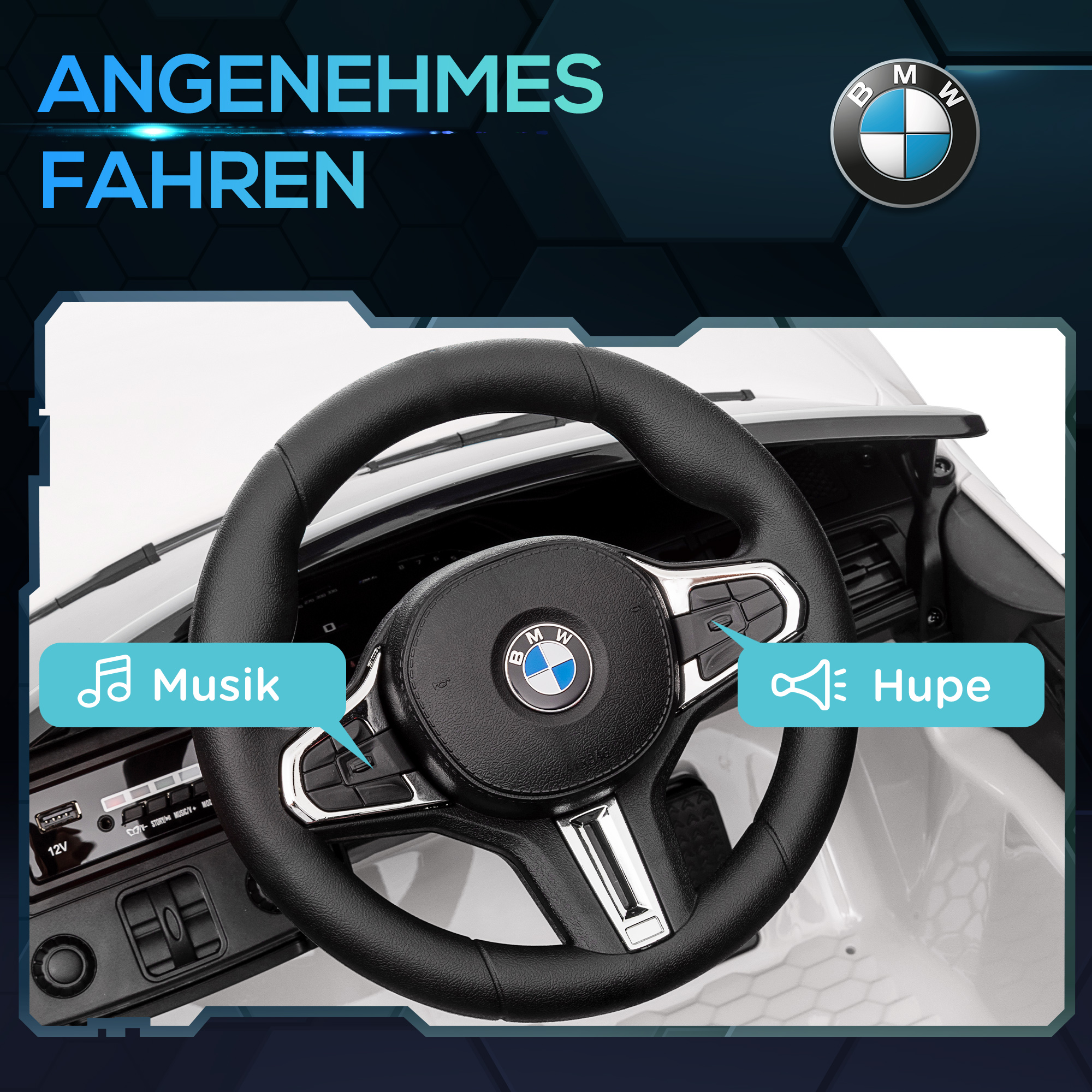 Elektro Kinderauto BMW M4, Sound & Licht, 3-5 km/h, inkl, Fernsteuerung, für 3-5 Jahre, Weiß