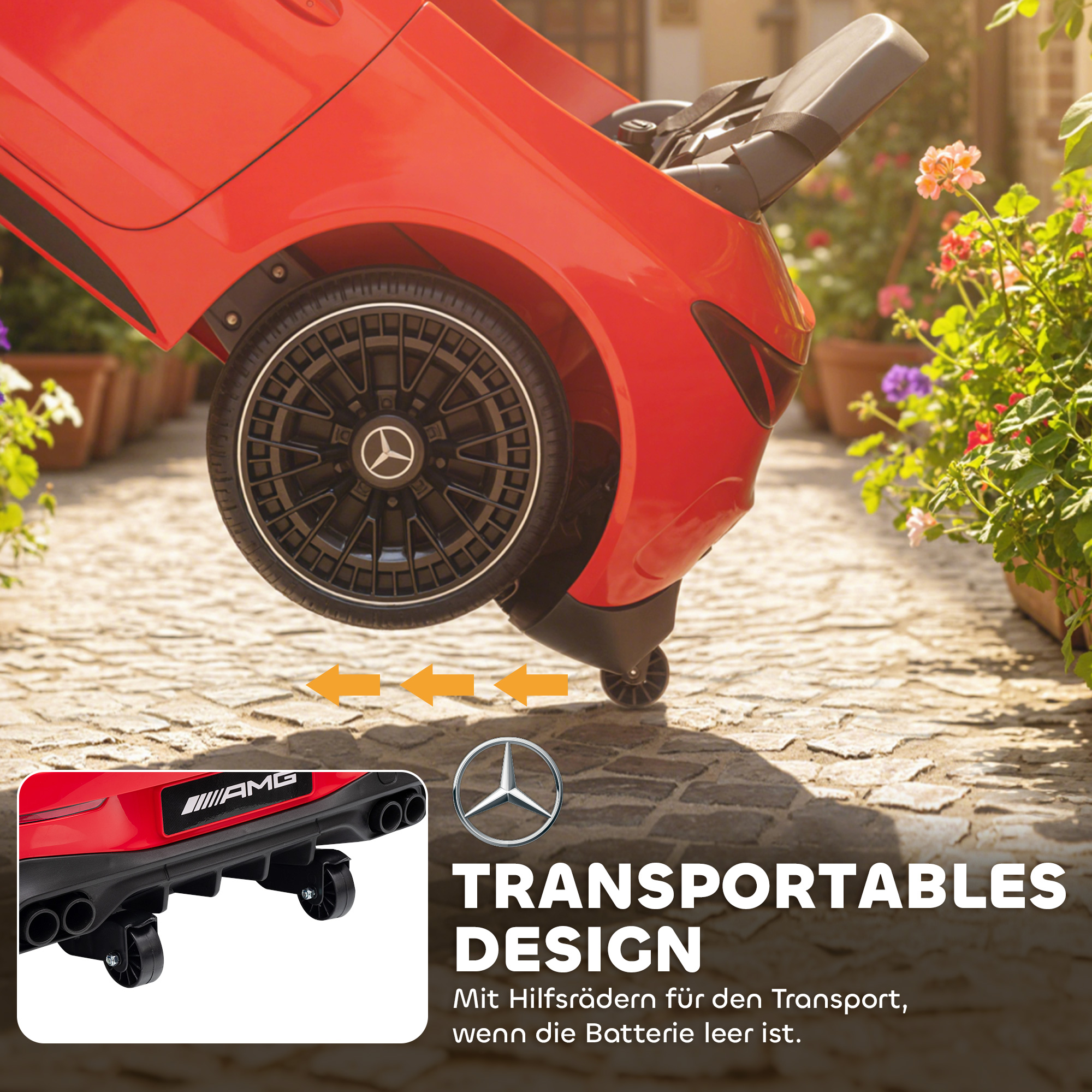 Kinder-Elektroauto, Mercedes-Design, 12V Motoren, Fernbedienung, LED-Lichter, Musik, für 3-6 Jahren Kinder, Rot