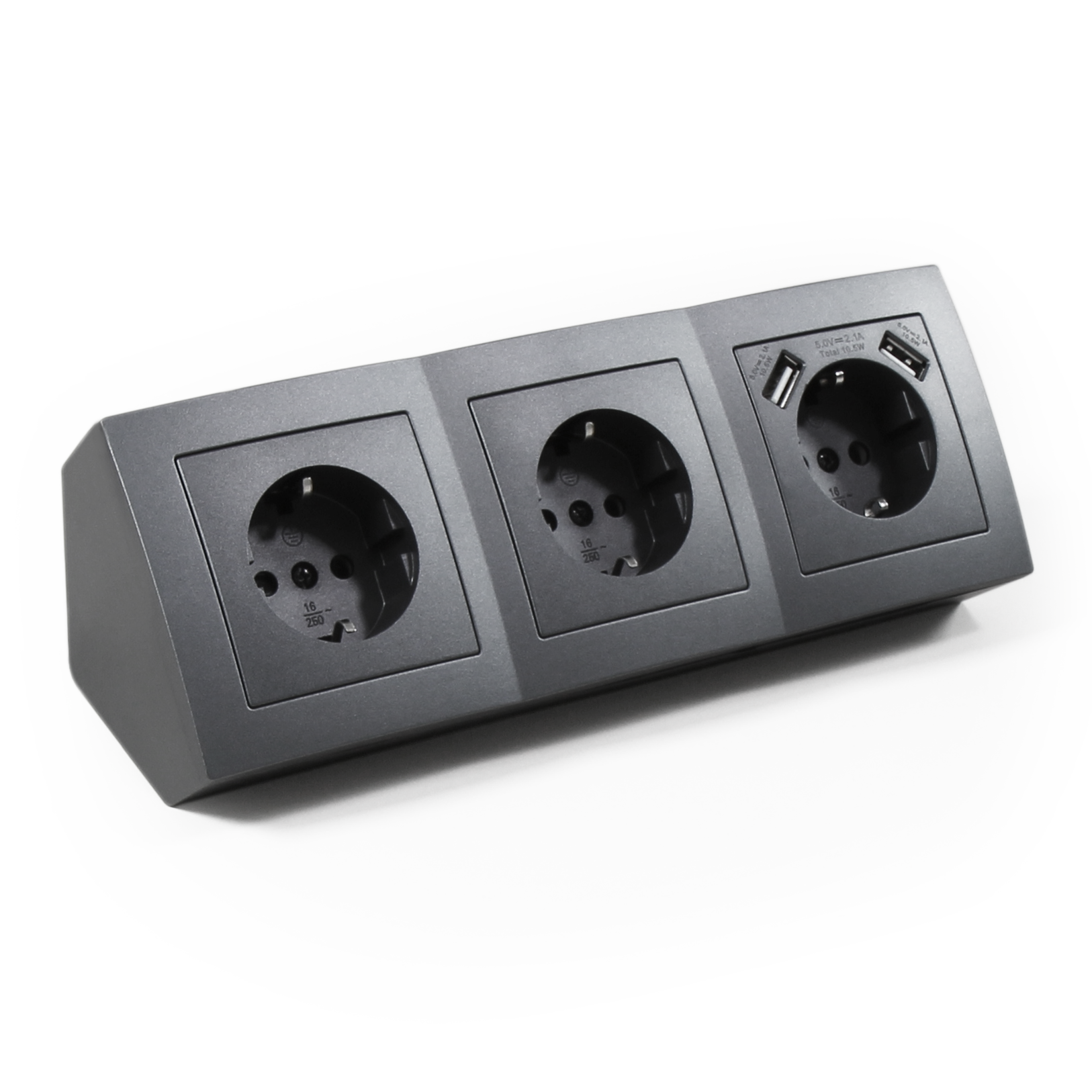 Steckdosenblock McPower ''Flair'' Aufbau, anthrazit, 3-fach Schutzkontakt + USB