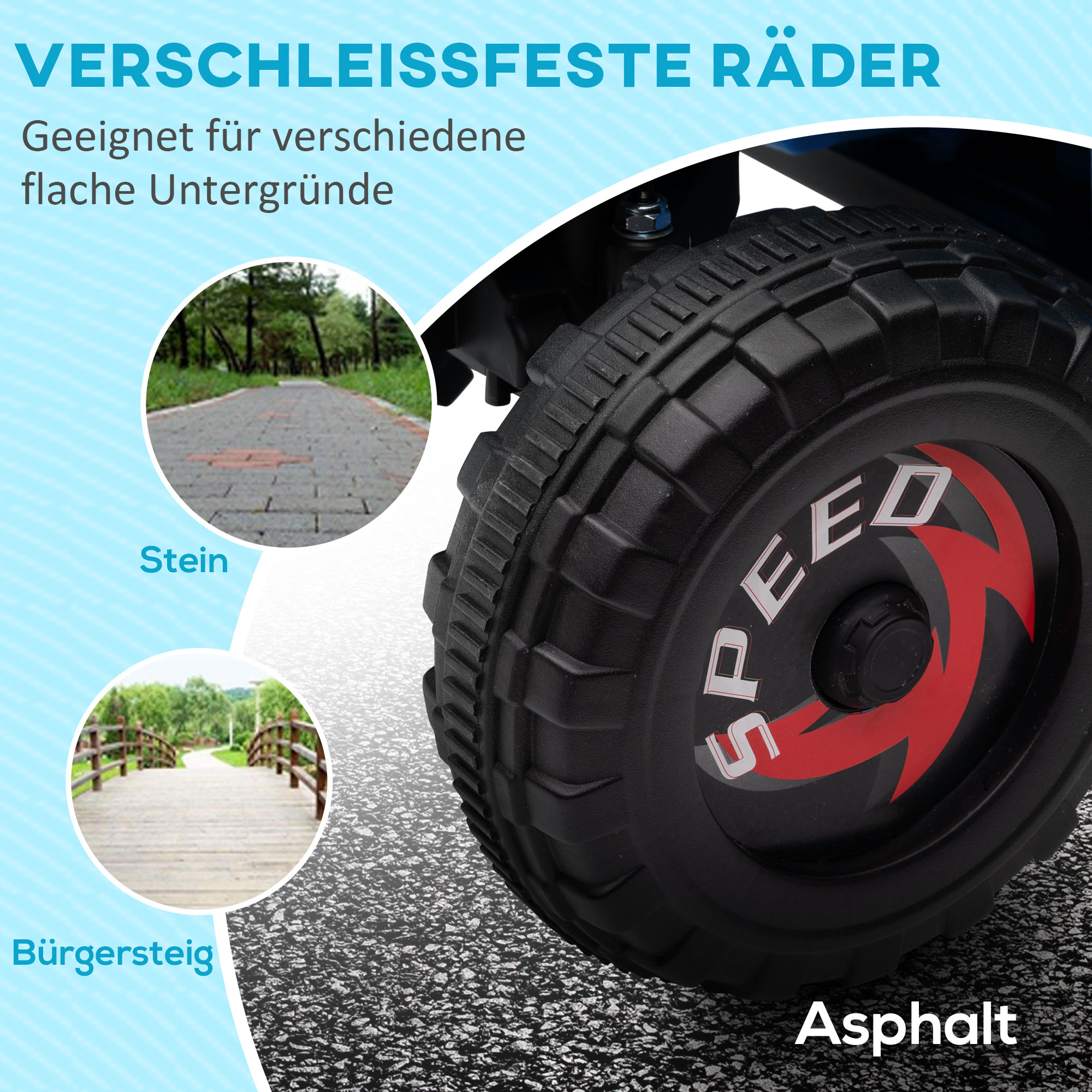 Kinderquad, aufladbar, 2,5 km/h, mit Anhänger, 50 Min, Fahrzeit, für Kinder 1,5 bis 3 Jahre, Blau