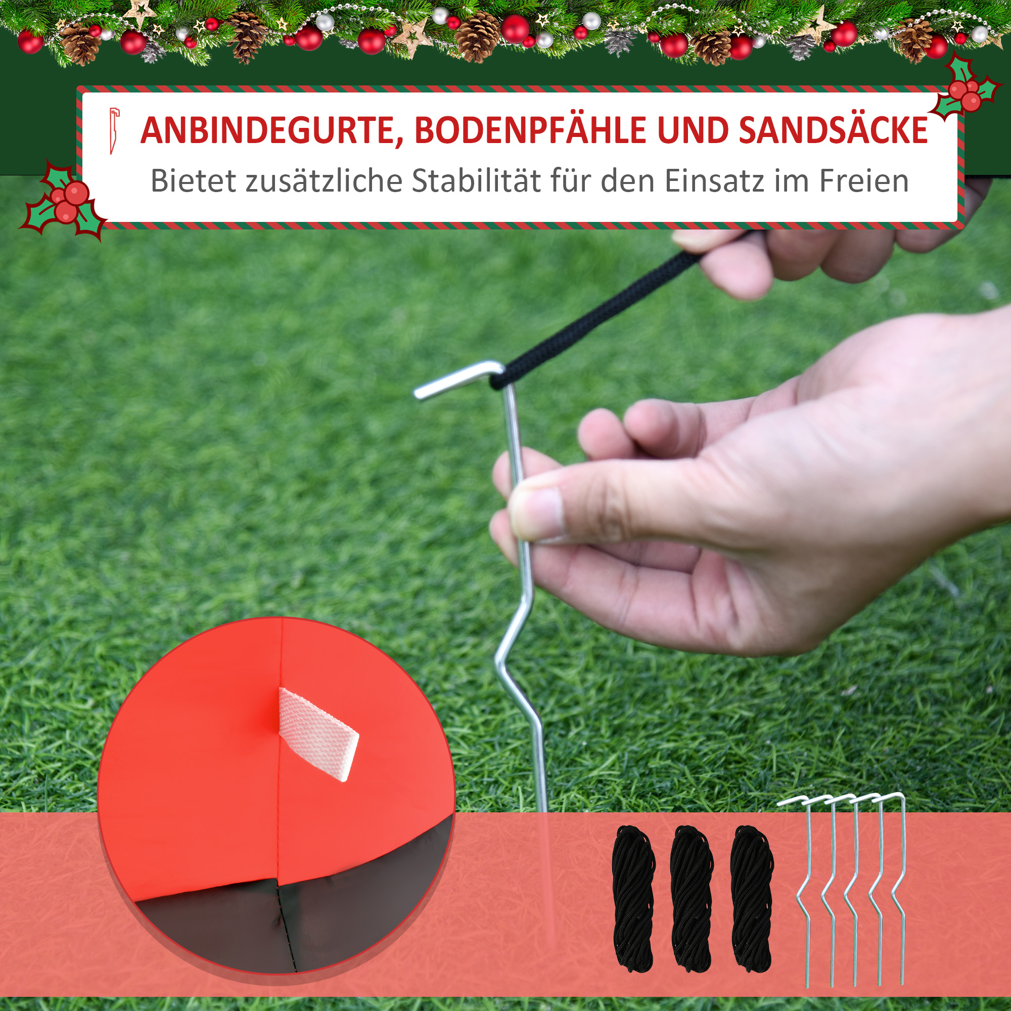 Weihnachtsmann, 2,40 m groß, mit LED-Beleuchtung, selbstaufblasende Gartendeko