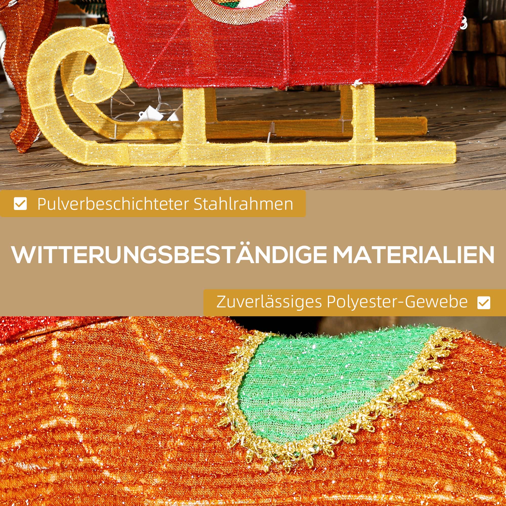 Leuchtende Weihnachts-Dekoration, Weihnachtsmann auf Schlitten mit Rentieren, 246 LED-Lichter, Bodenspieße, Mehrfarbig