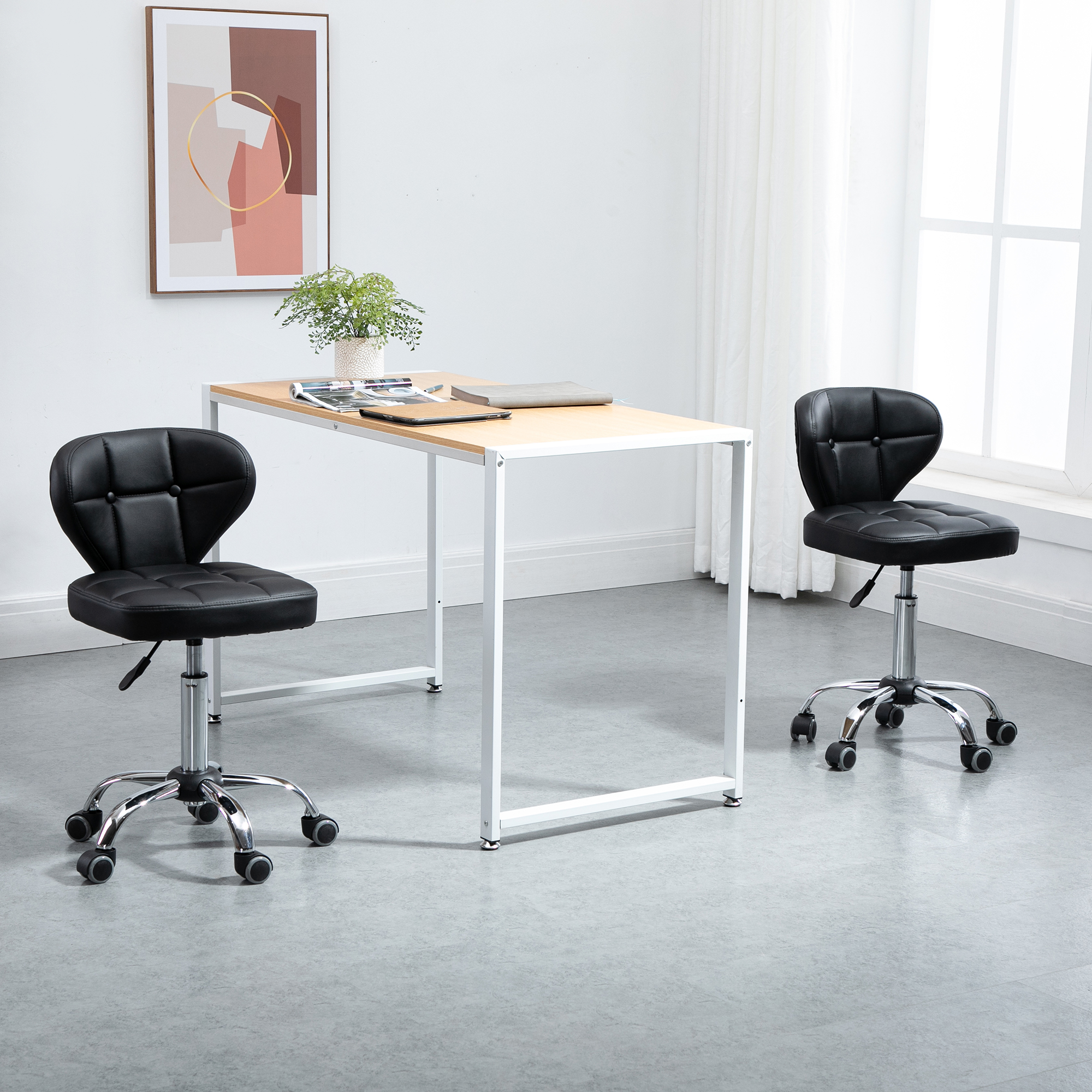 2er-Set Arbeitshocker mit Rückenlehne Rollhocker aus Kunstleder Drehhocker mit Lehne Kosmetikhocker Rollhocker Bürohocker 72-87 cm höhenverstellbar Büro Dunkelgrau 45 x 47 x 72-87 cm