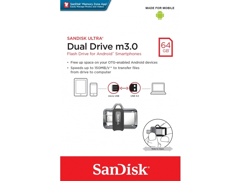 64 GB SANDISK Ultra Android Dual Drive m3.0 USB3.0 retail - SDDD3-064G-G46