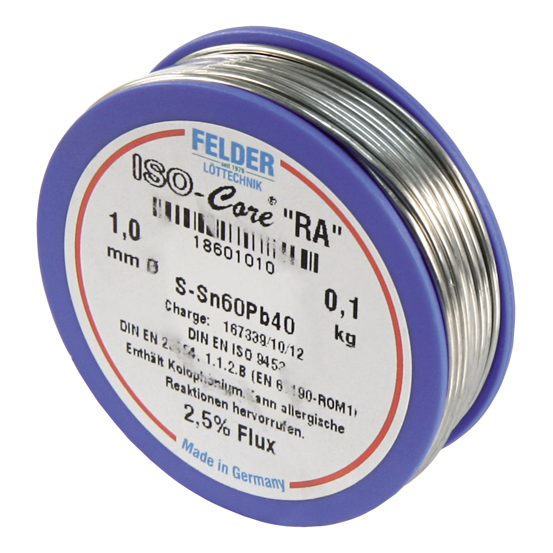 Lötzinn auf Rolle FELDER ISO-Core ''RA'', 1,0mm, 100g, bleihaltig (60%Sn 40%Pb)
