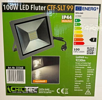 LED-Fluter SlimLine "CTF-SLT 99" silber, 100W, 9230lm, 4000K, neutralweiß, IP44 LED-Fluter SlimLine "CTF-SLT 99" silber, 100W, 9230lm, 4000K, neutralweiß, IP44