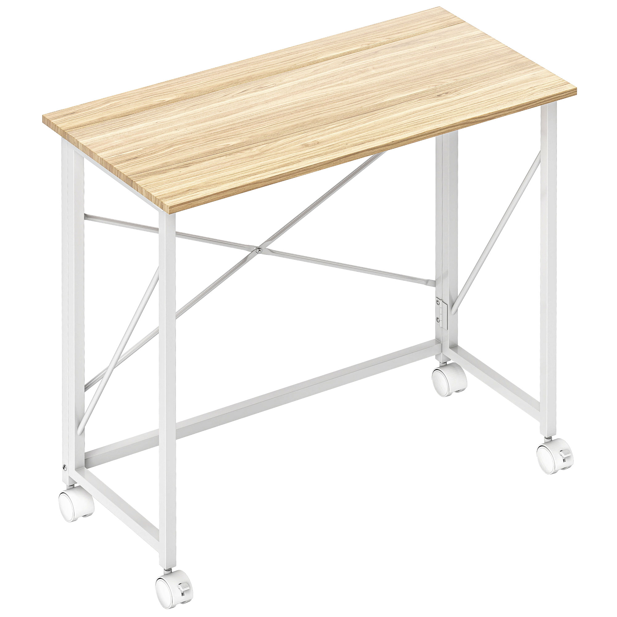 Klappbarer Schreibtisch mit Rädern, platzsparend, Stahl, MDF, Natur