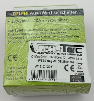 DELPHI Wechsel-Schalter - 250V~/ 10A, inkl. Rahmen, UP, silber