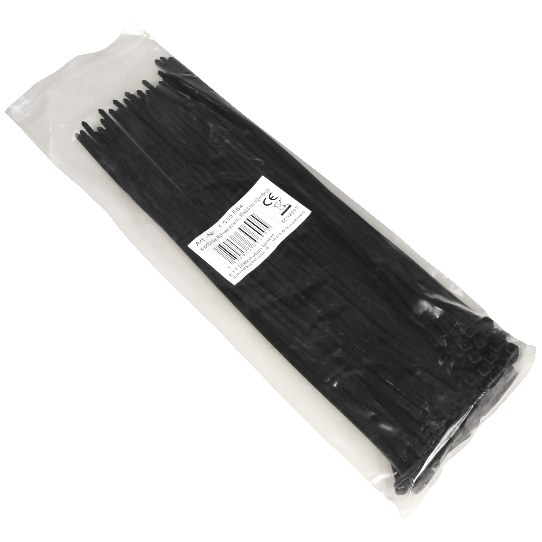 Kabelbinder McPower, schwarz, 300x3,6mm, 100er-Pack, UV beständig