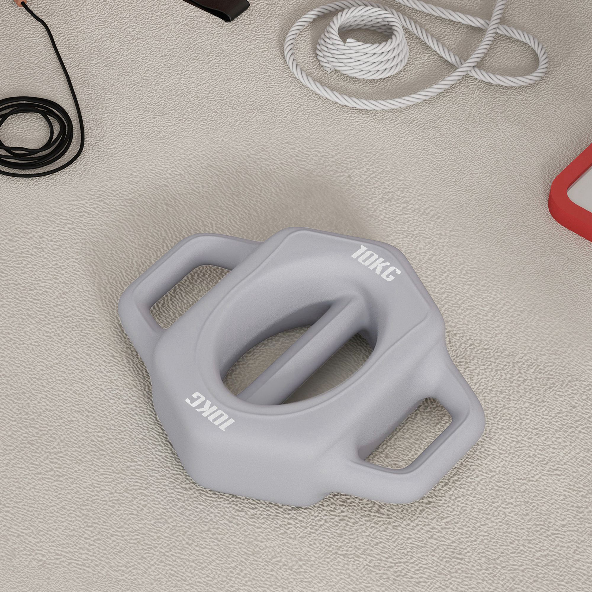 3-in-1 Multifunktionshantel, 10 kg, rutschfest, geruchsarm, Kunststoffmantel, Eisenkern, grau