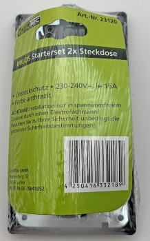 MILOS Set 2 Steckdosen + 2-fach Rahmen - 250V~/ 16A, Steckanschluss, Anthrazit