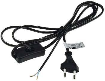 Netzkabel mit Schnurschalter - blanke Enden, 2m lang, schwarz