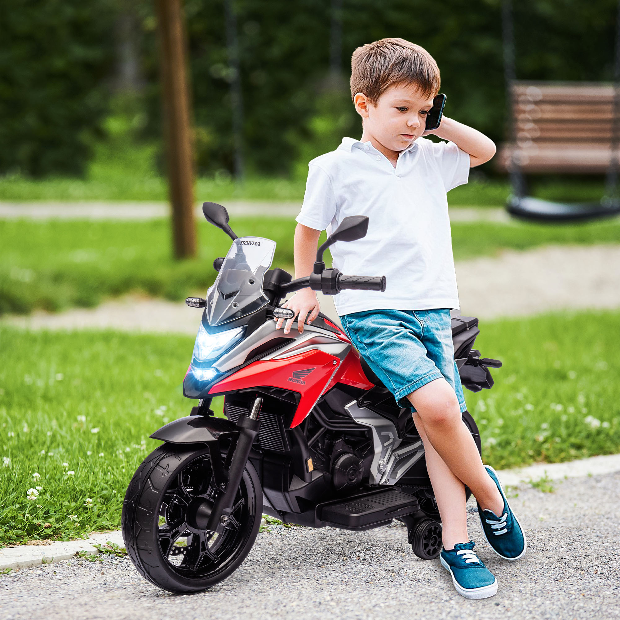 Elektro-Kindermotorrad, Honda, 3 km/h, Musik & Licht, 3-6 Jahre, bis 30 kg, Rot