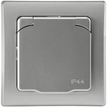 DELPHI Schutzkontakt-Steckdose IP44 - 250V~/ 16A, inkl. Rahmen, UP, silber
