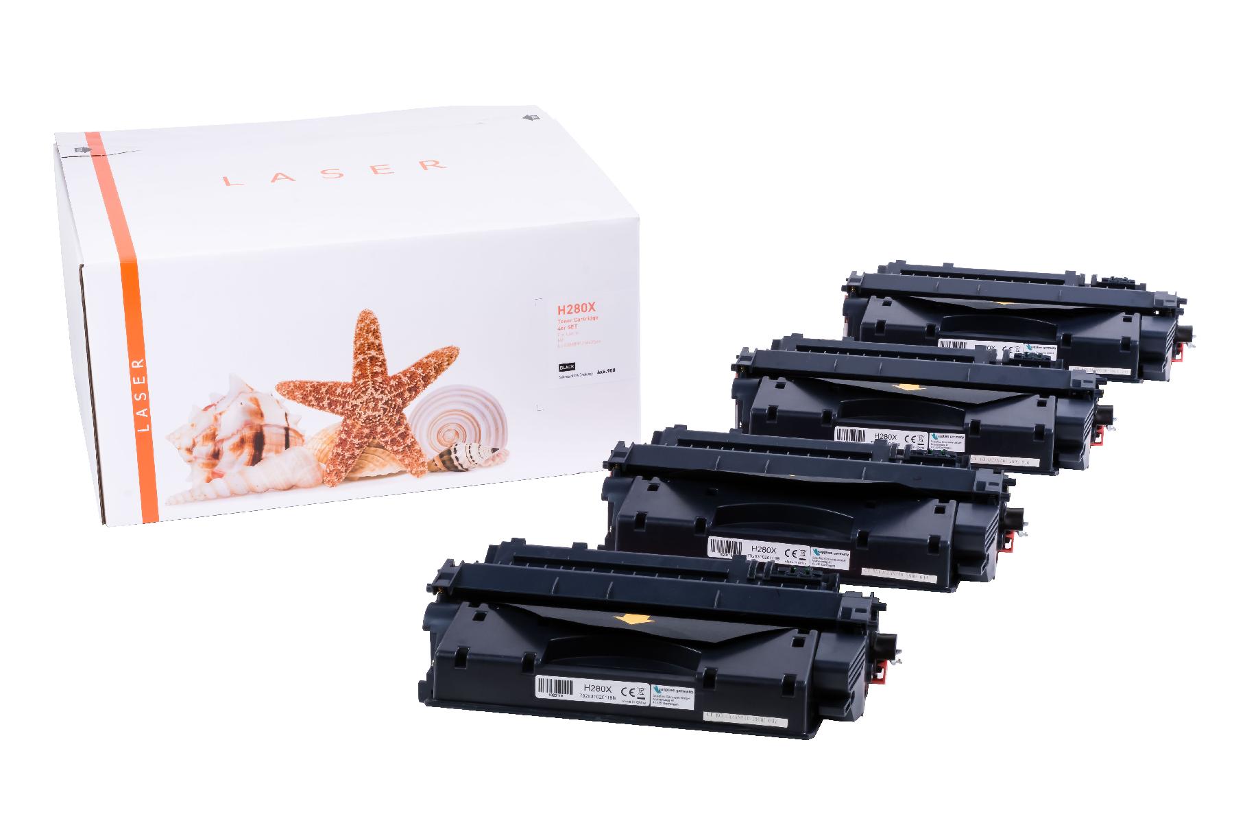 4er Set  CF280X alternativ Toner schwarz für HP / CF280X / 80X / 4x6.900 Seiten