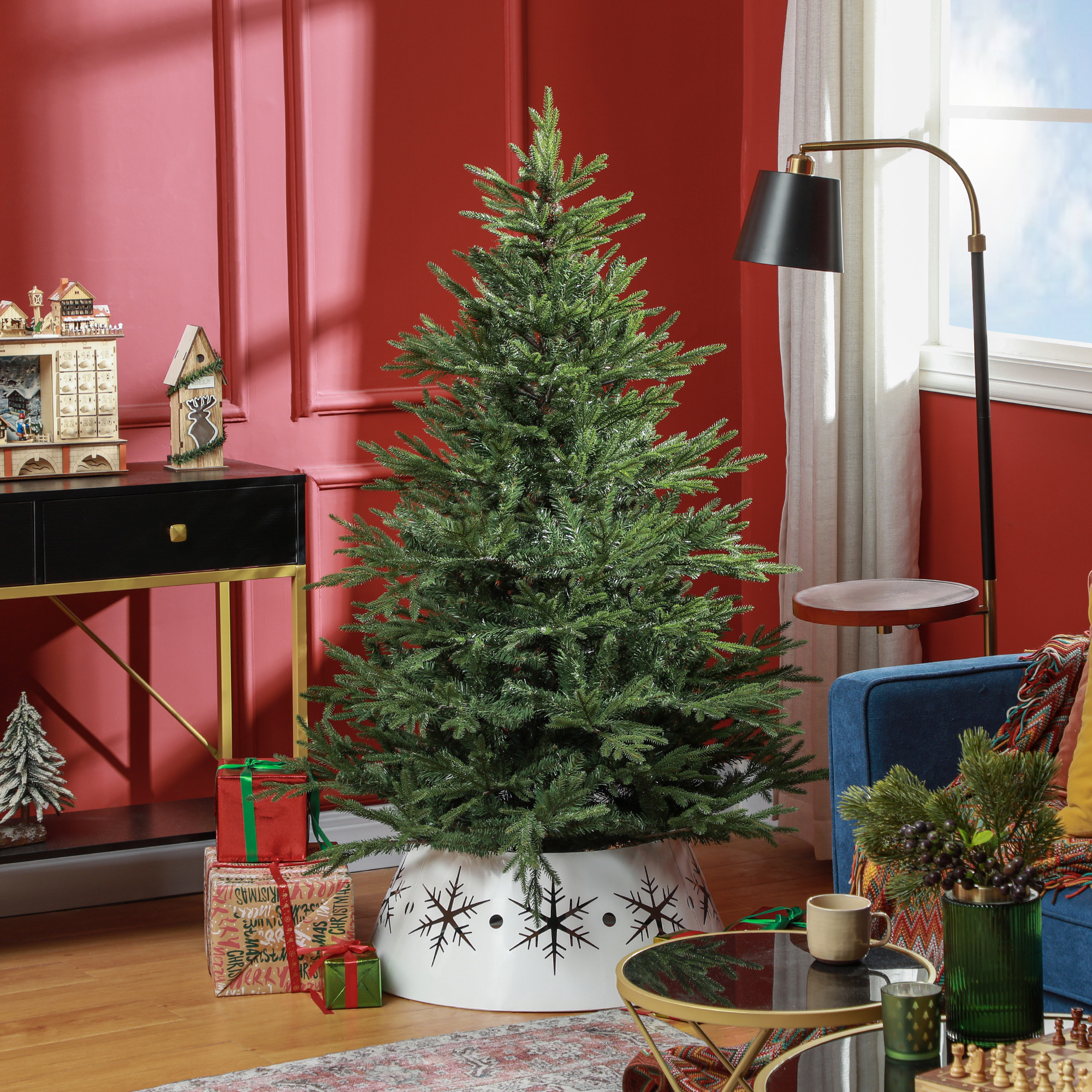 Weihnachtsbaum 150 cm, realistisches Aussehen, Schnellaufbau, inkl, Ständer, feuersicherer Kunststoff