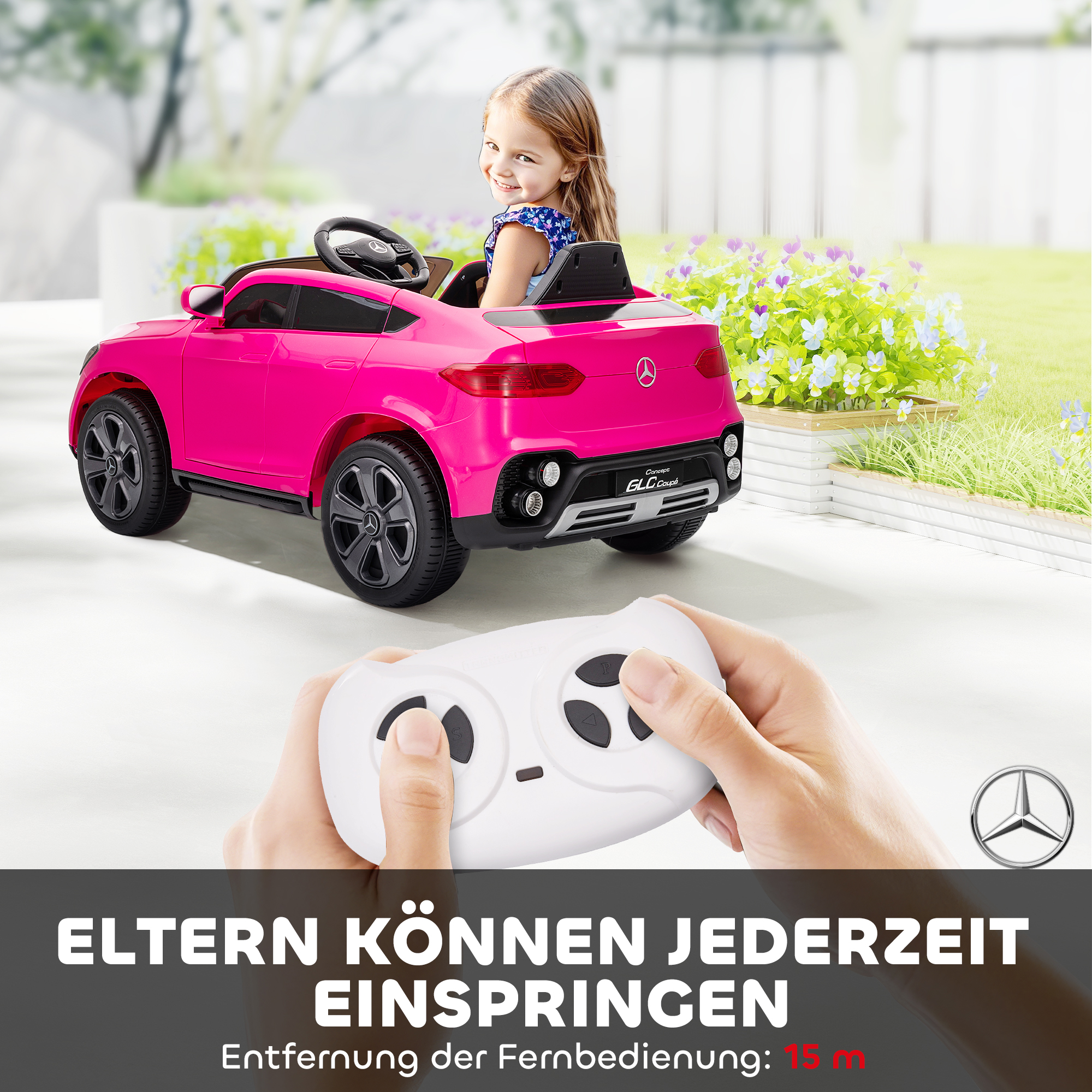Elektroauto für Kinder, 12V Kinderauto mit Fernbedienung, LED-Lichter, Musik, 3 Geschwindigkeiten, 3-6 Jahre, Rosa