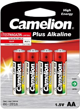 Mignon-Batterien CAMELION AlkalinePlus - Typ AA/LR6, 1,5V, 4er Pack