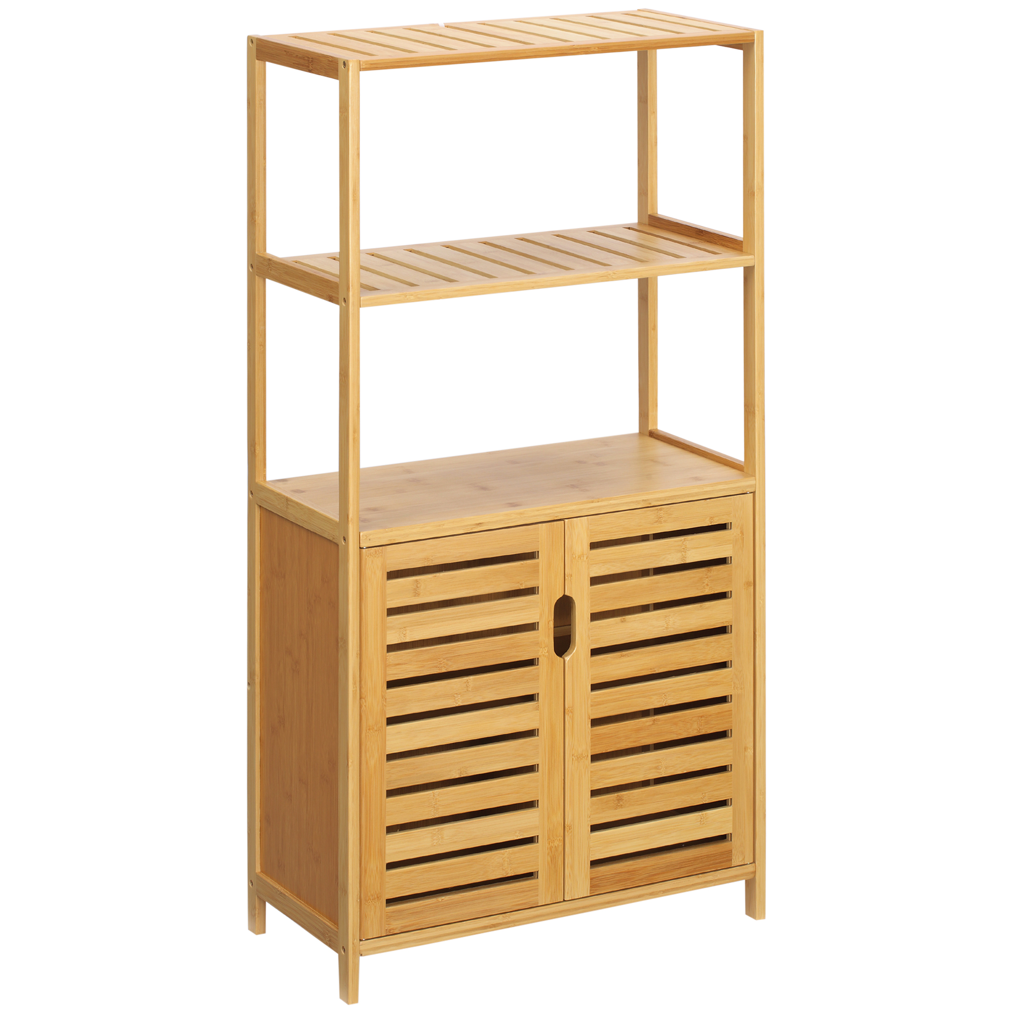 Badezimmerschrank, Badezimmerkommode mit Lamellentüren, Badregal, Bambusholz, Naturholz Badezimmerschrank, Badezimmerkommode mit Lamellentüren, Badregal, Bambusholz, Naturholz