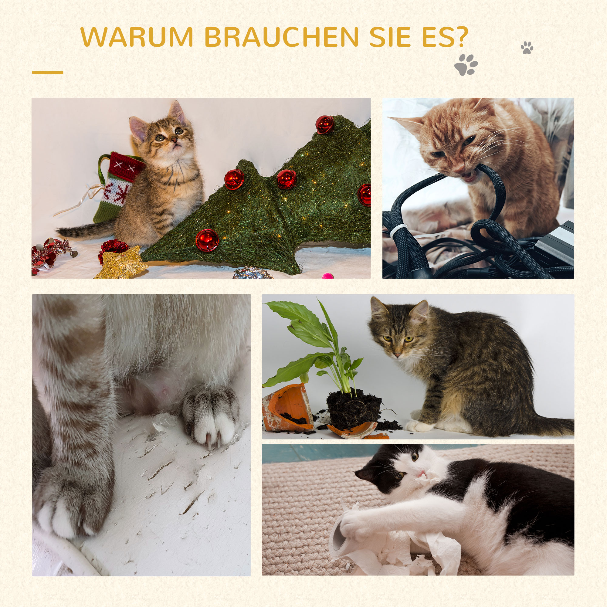 Katzenbaum Kratzbaum Kletterbaum Katzenkratzbaum, kuschelige Aussichtsplattformen, beige und kaffee, Spanplatte, Plüsch, Jute, 61x41x96 cm