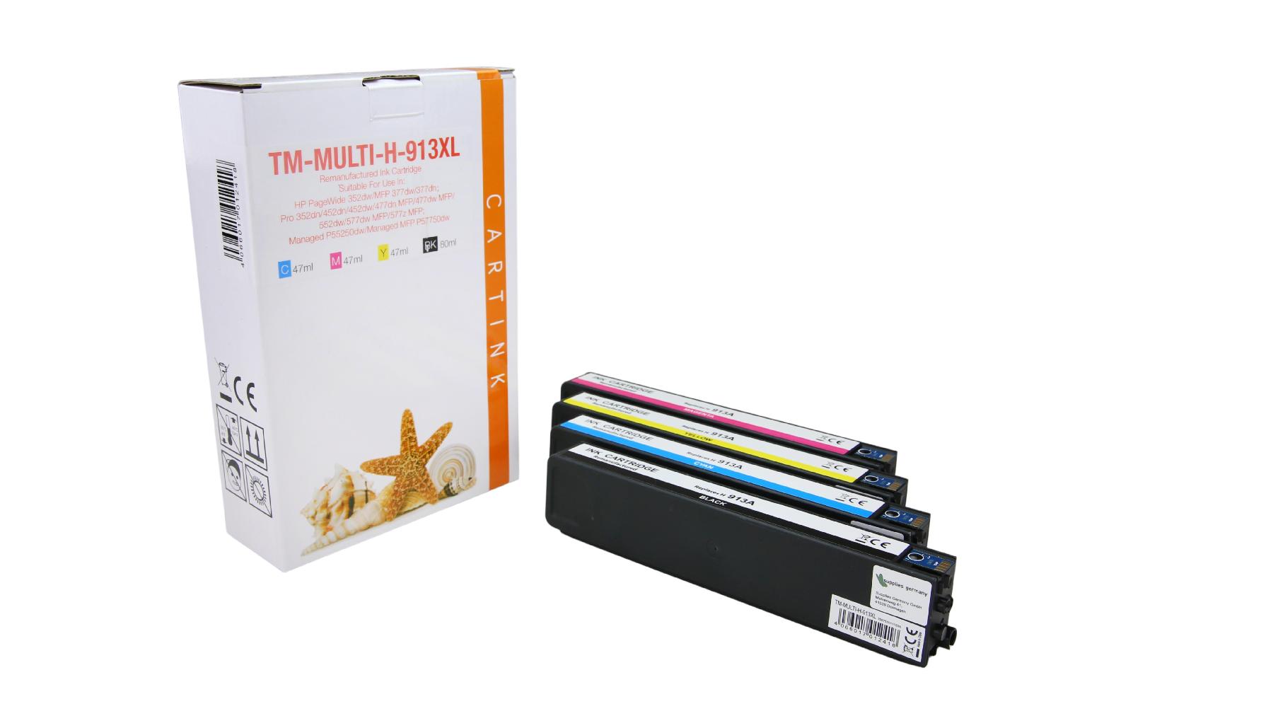 Multipack 913XL alternativ Tinte für HP / L0R95AE /F6T77AE/78/79 / BK80ml / C,M,Y47ml