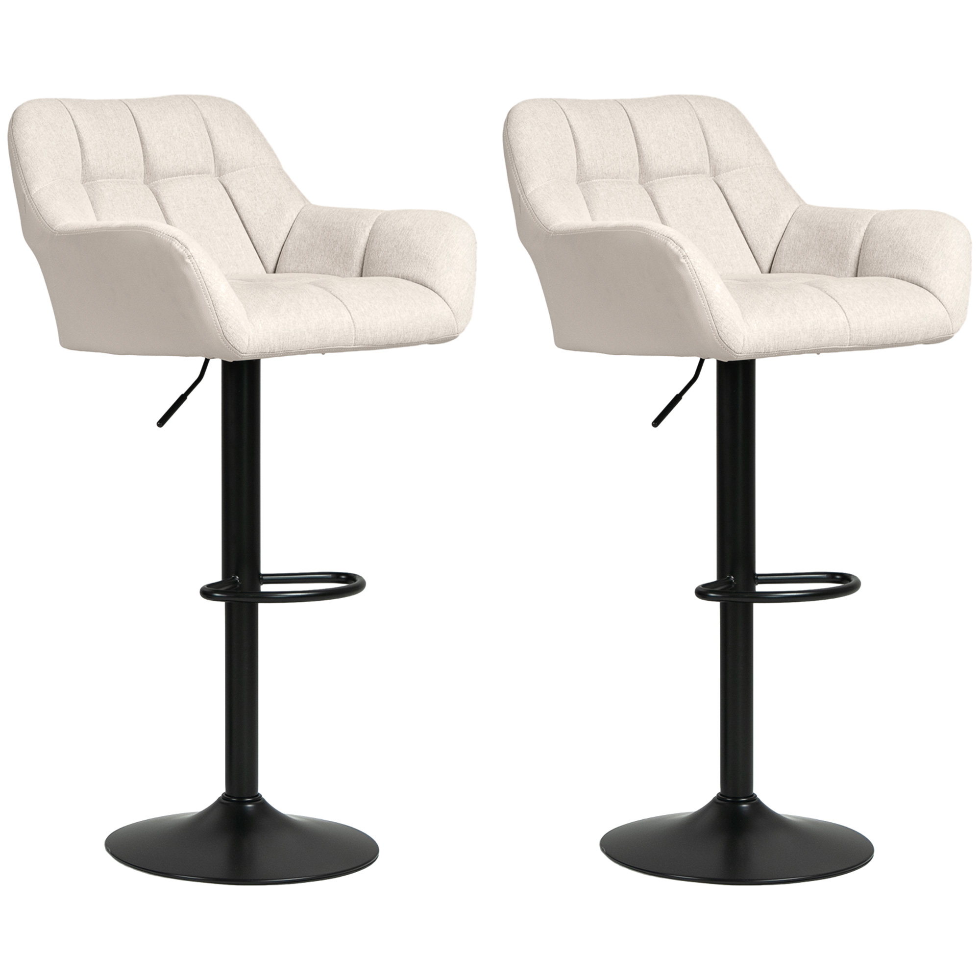 Barhocker 2er-Set Retro-Design höhenverstellbar Kunstleder Leinenoptik Creme + Schwarz