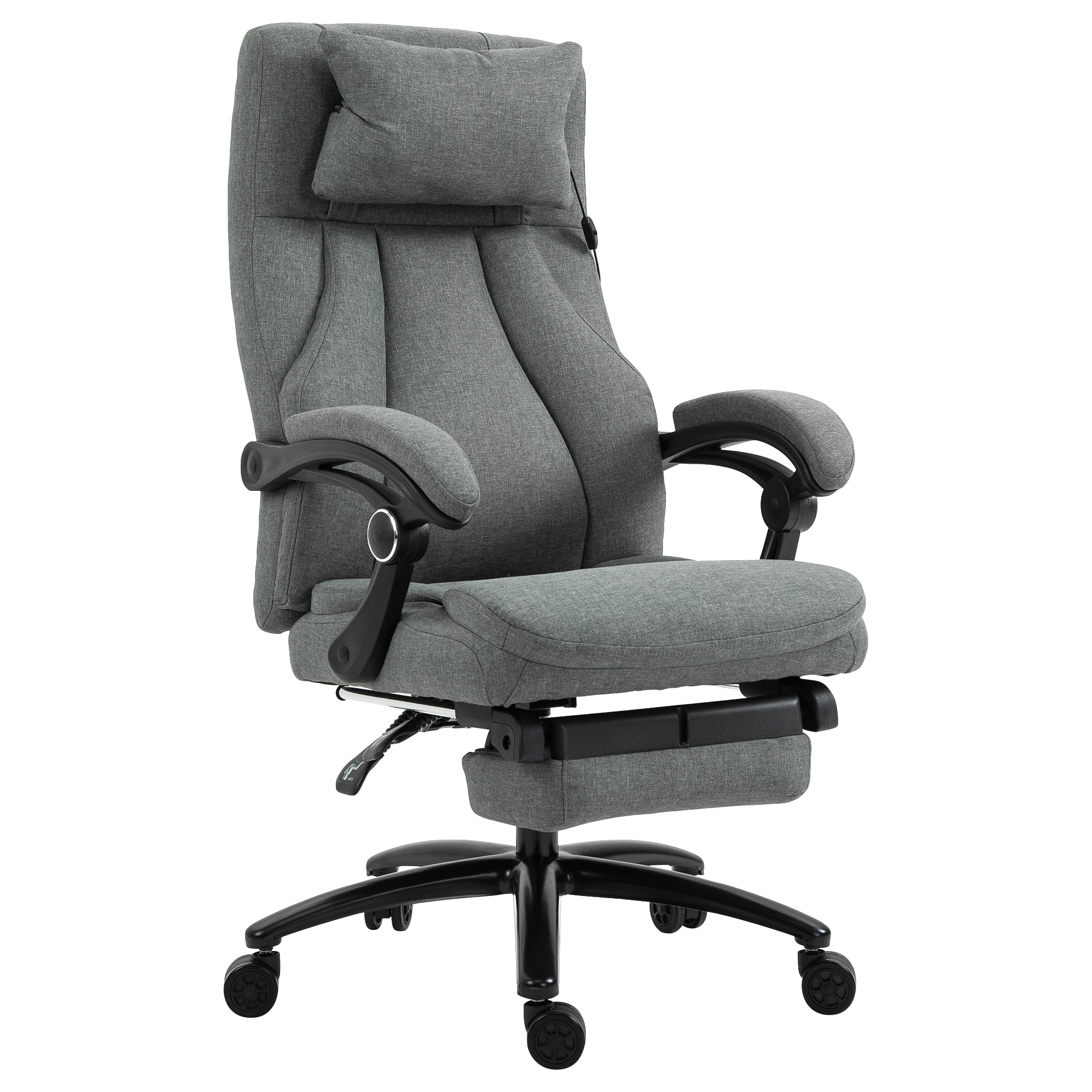 Bürostuhl massage, höhenverstellbarer Chefsessel, Gamingstuhl mit Fußstütze Massagefunktion, ergonomischer Drehstuhl, Massage Sessel, Leinen-Gefühl, Grau, 64 x 74 x 109-117 cm