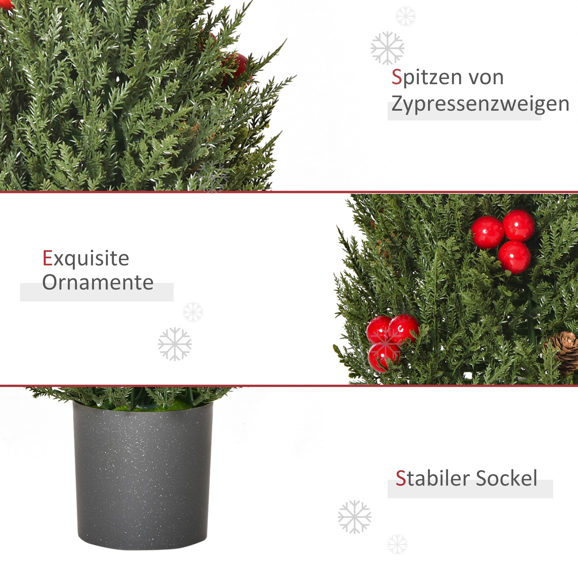 Mini-Weihnachtsbaum mit roten Beeren und Tannenzapfen, inkl, Übertopf 27 cm x 27 cm x 47 cm, Mehrfarbig